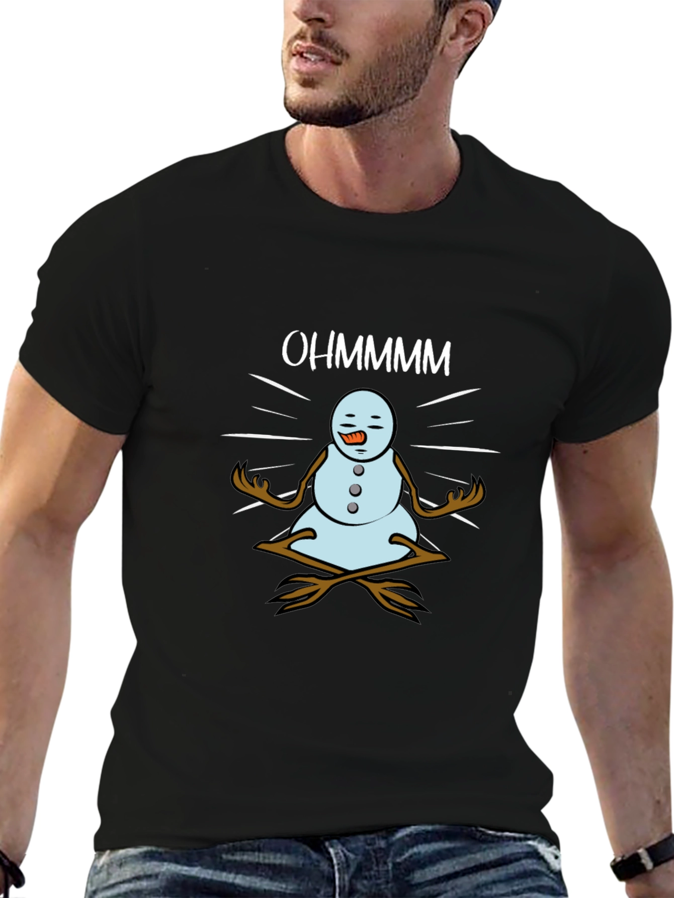 OHMMMMM Snowman Meditation Black T-Shirt
