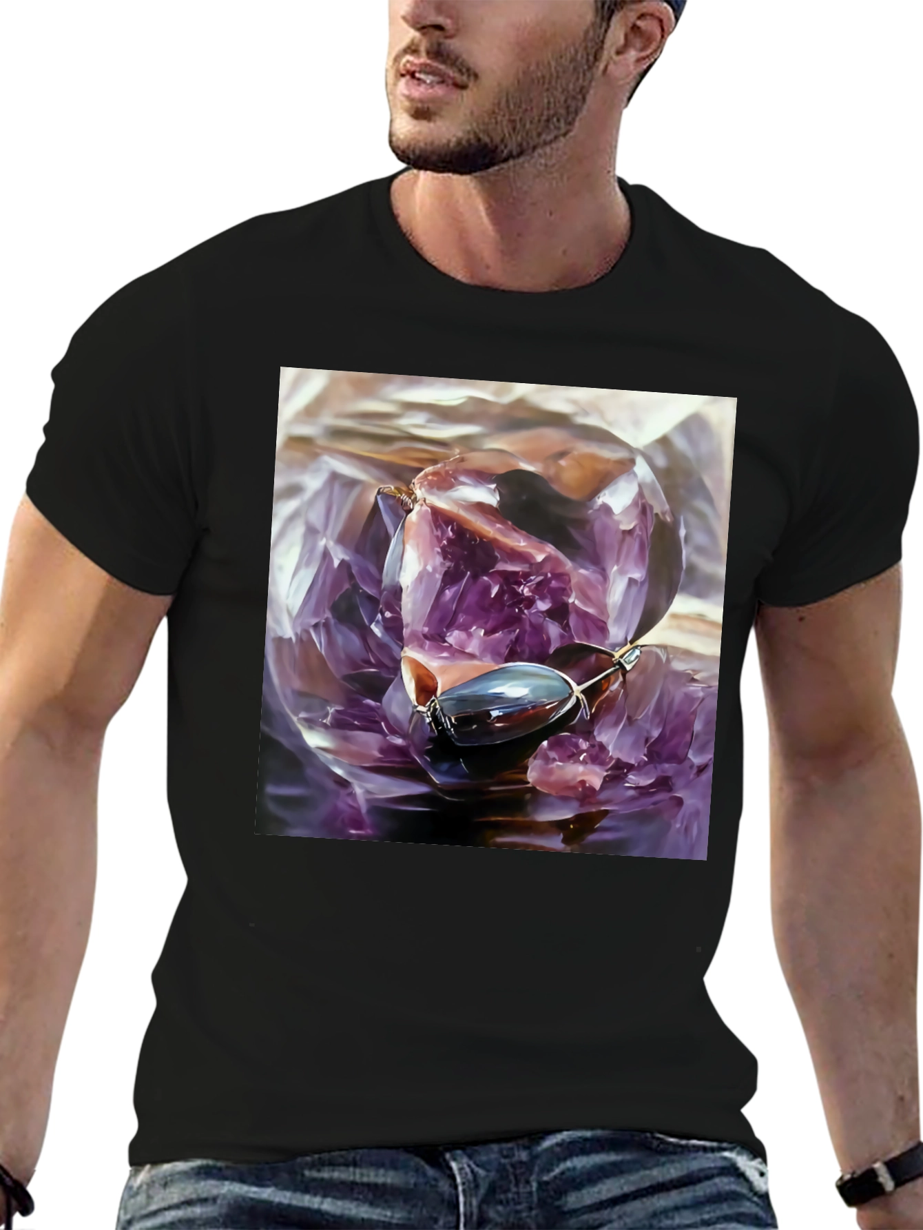 Amethyst Crystal Graphic Tee - Unique Art Shirt