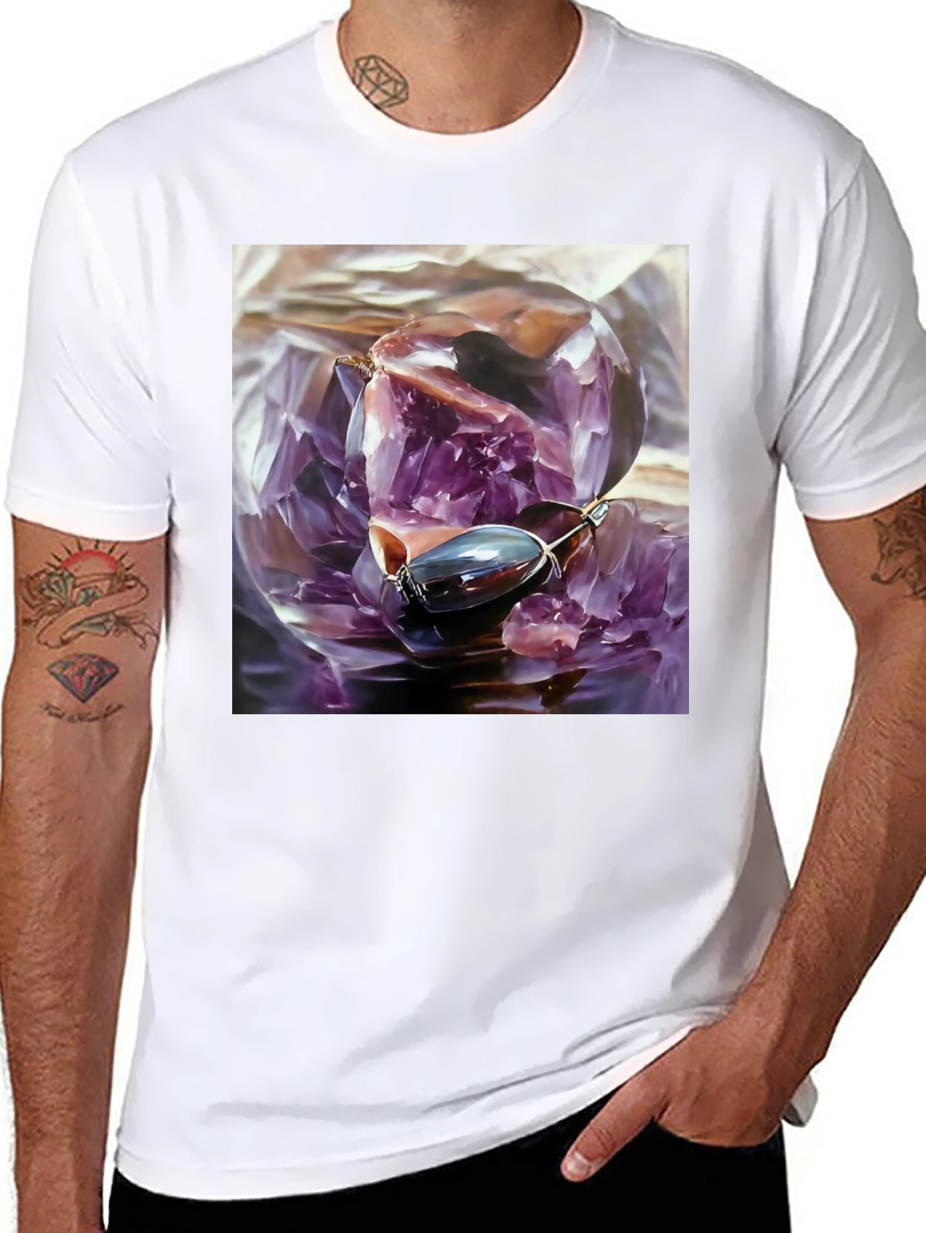 Amethyst Crystal Graphic Tee - Unique Art Shirt