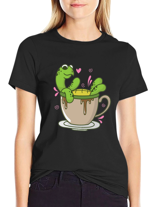 Cute Turtle Tea Cup Graphic T-Shirt