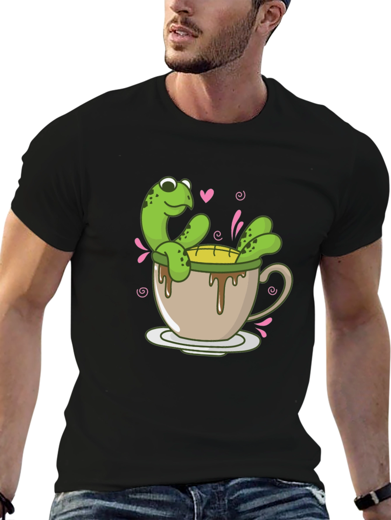 Cute Turtle Tea Cup Graphic T-Shirt