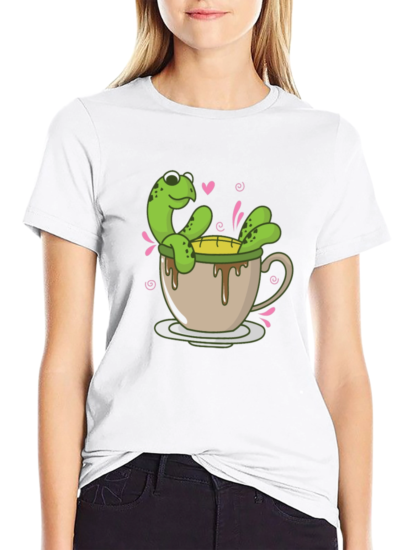 Cute Turtle Tea Cup Graphic T-Shirt