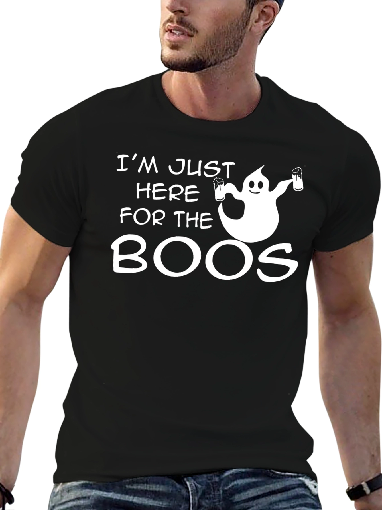 Boos T-Shirt Funny Halloween Ghost Drinking Beer Tee