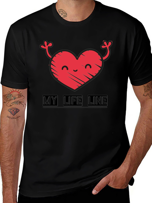 My Life Line Heart Graphic Tee - Black Crew Neck T-Shirt