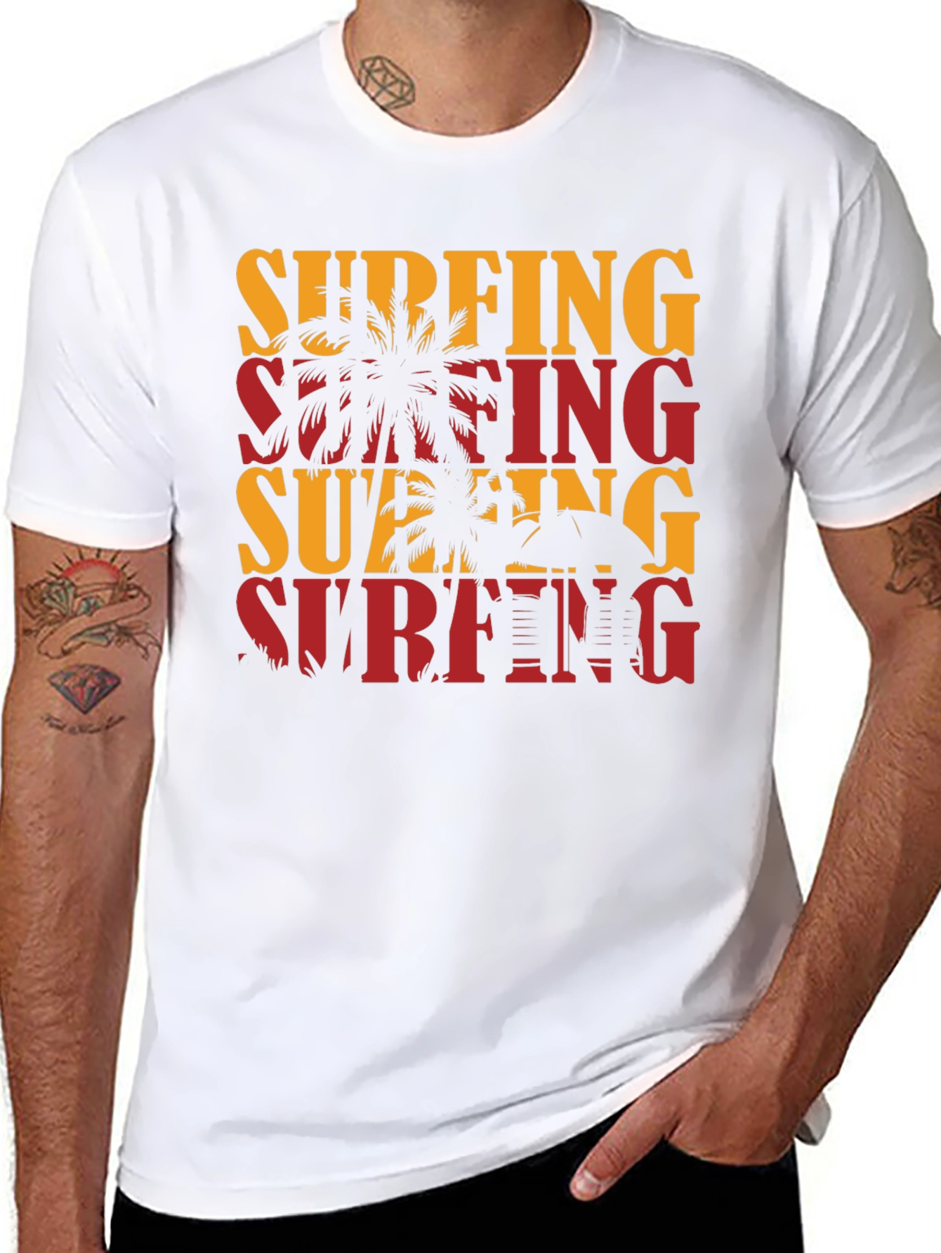 Surfing Graphic Tee - Tropical Palm Tree T-Shirt