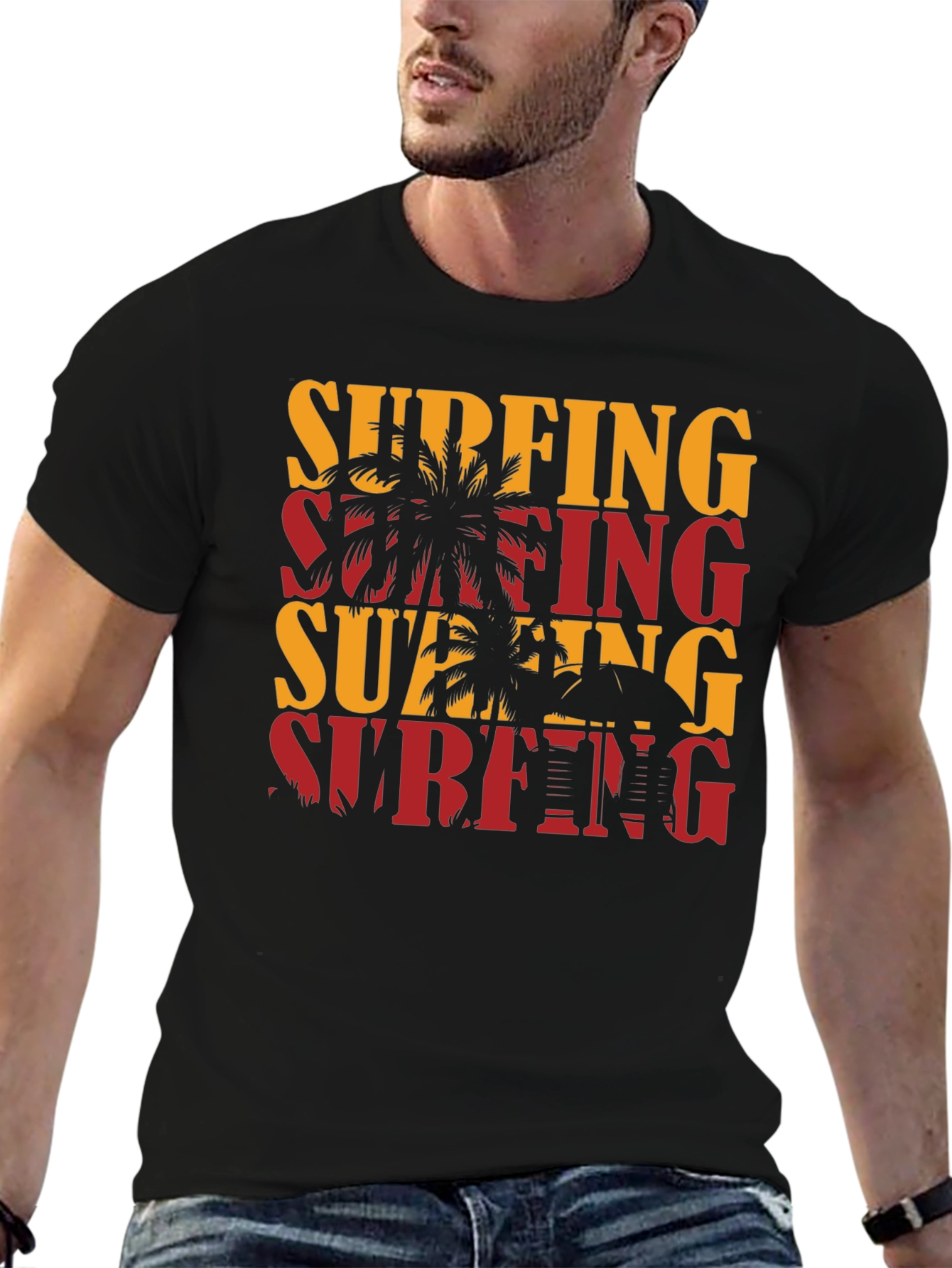 Surfing Graphic Tee - Tropical Palm Tree T-Shirt