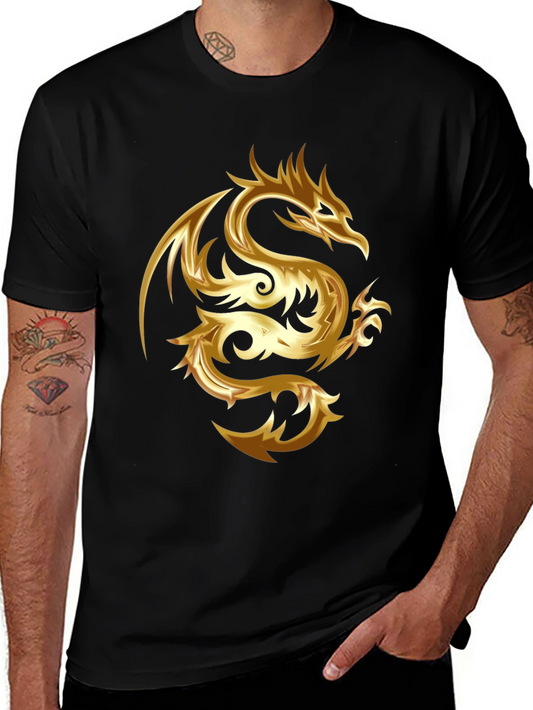 Gold Dragon Graphic Tee - Stylish Mens Black T-Shirt