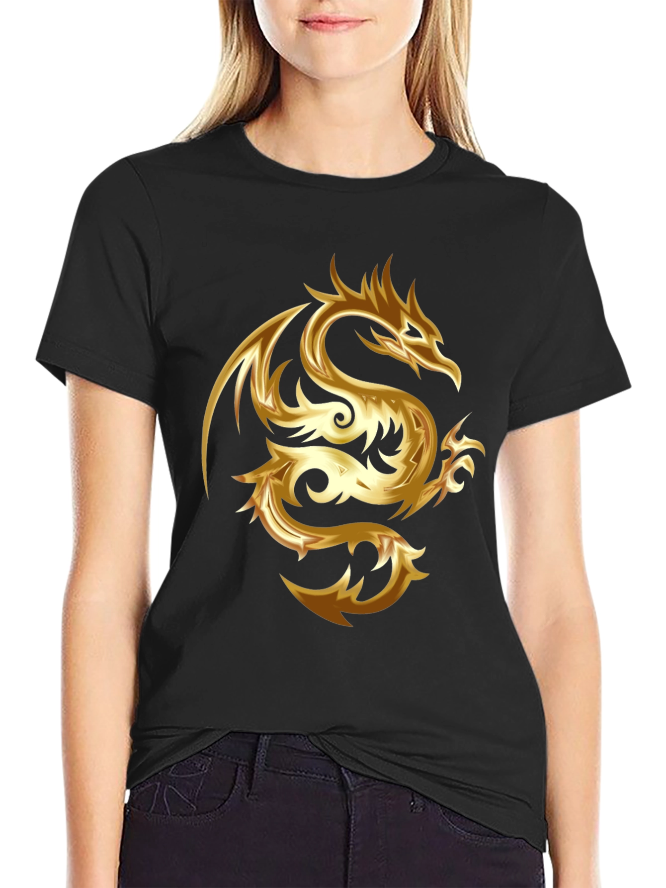 Gold Dragon Graphic Tee - Stylish Mens Black T-Shirt