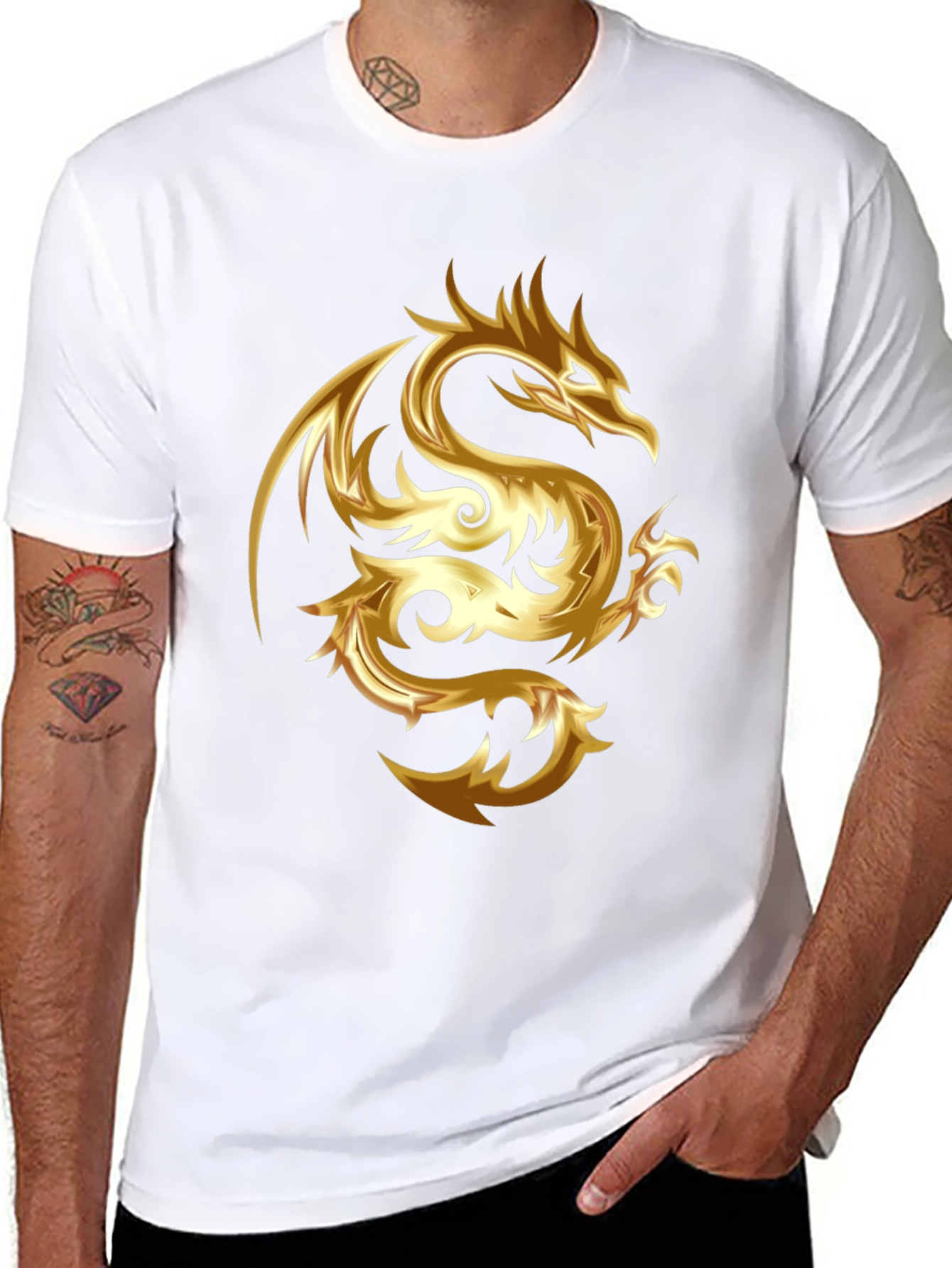 Gold Dragon Graphic Tee - Stylish Mens Black T-Shirt