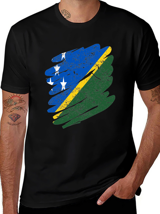 Solomon Islands Flag T-Shirt - Distressed Graphic Tee