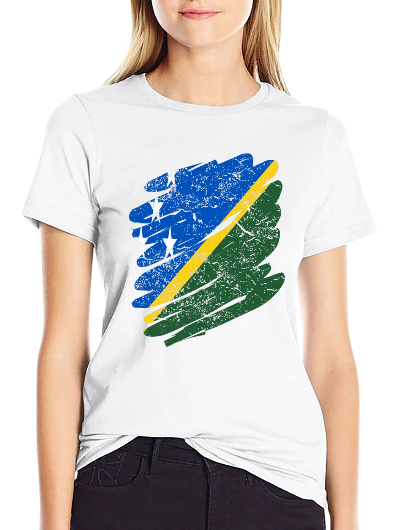Solomon Islands Flag T-Shirt - Distressed Graphic Tee