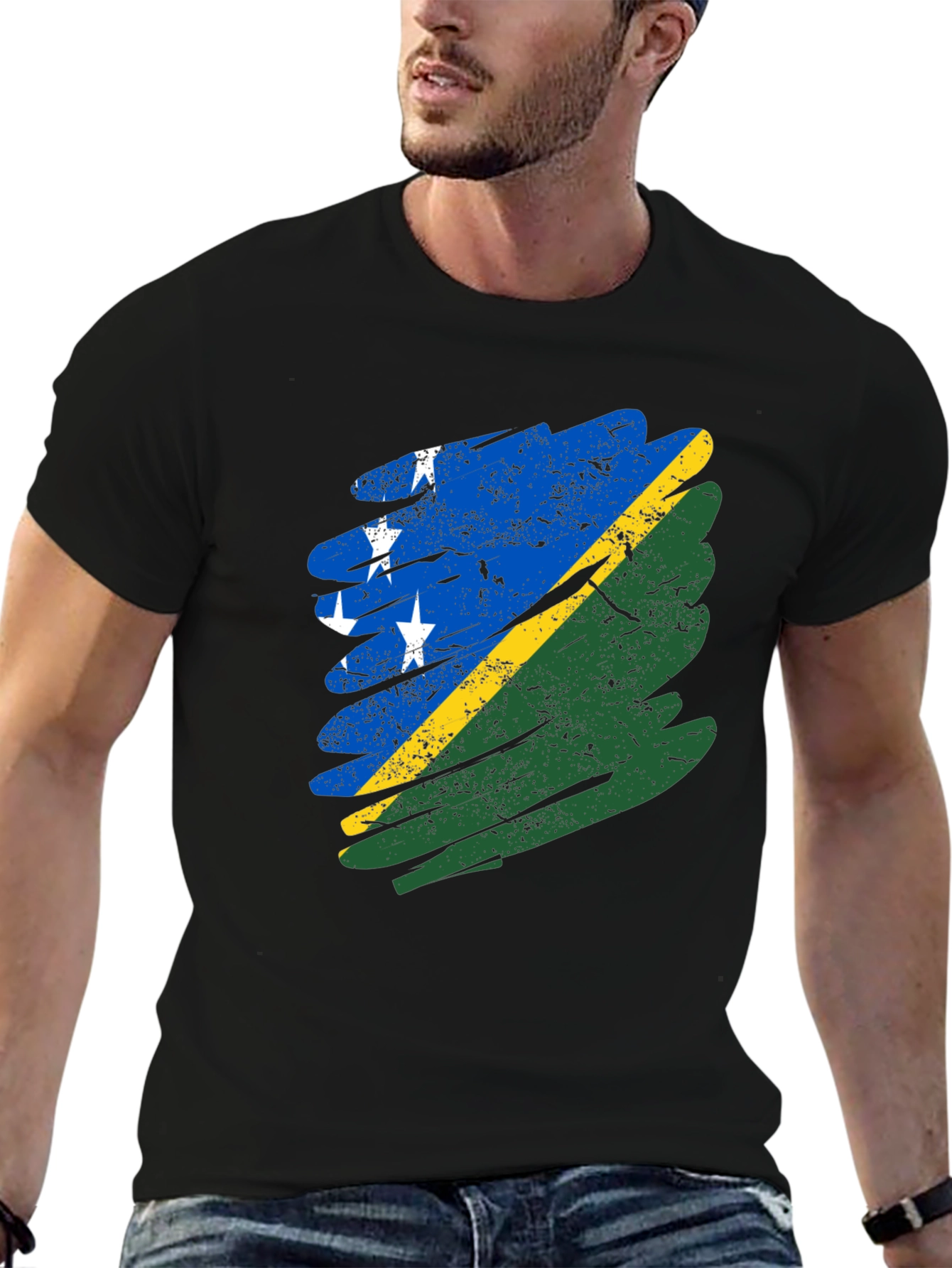 Solomon Islands Flag T-Shirt - Distressed Graphic Tee