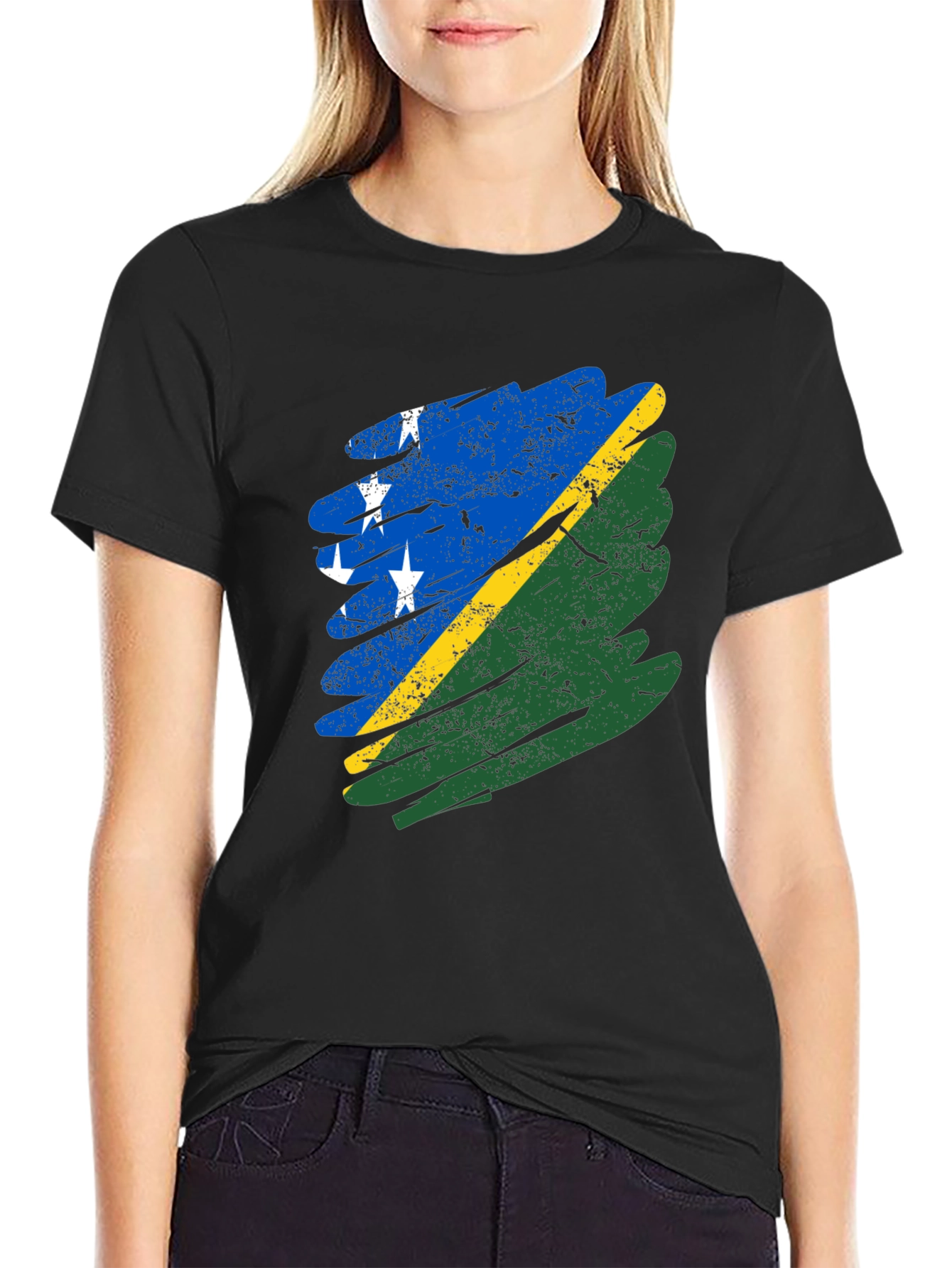 Solomon Islands Flag T-Shirt - Distressed Graphic Tee