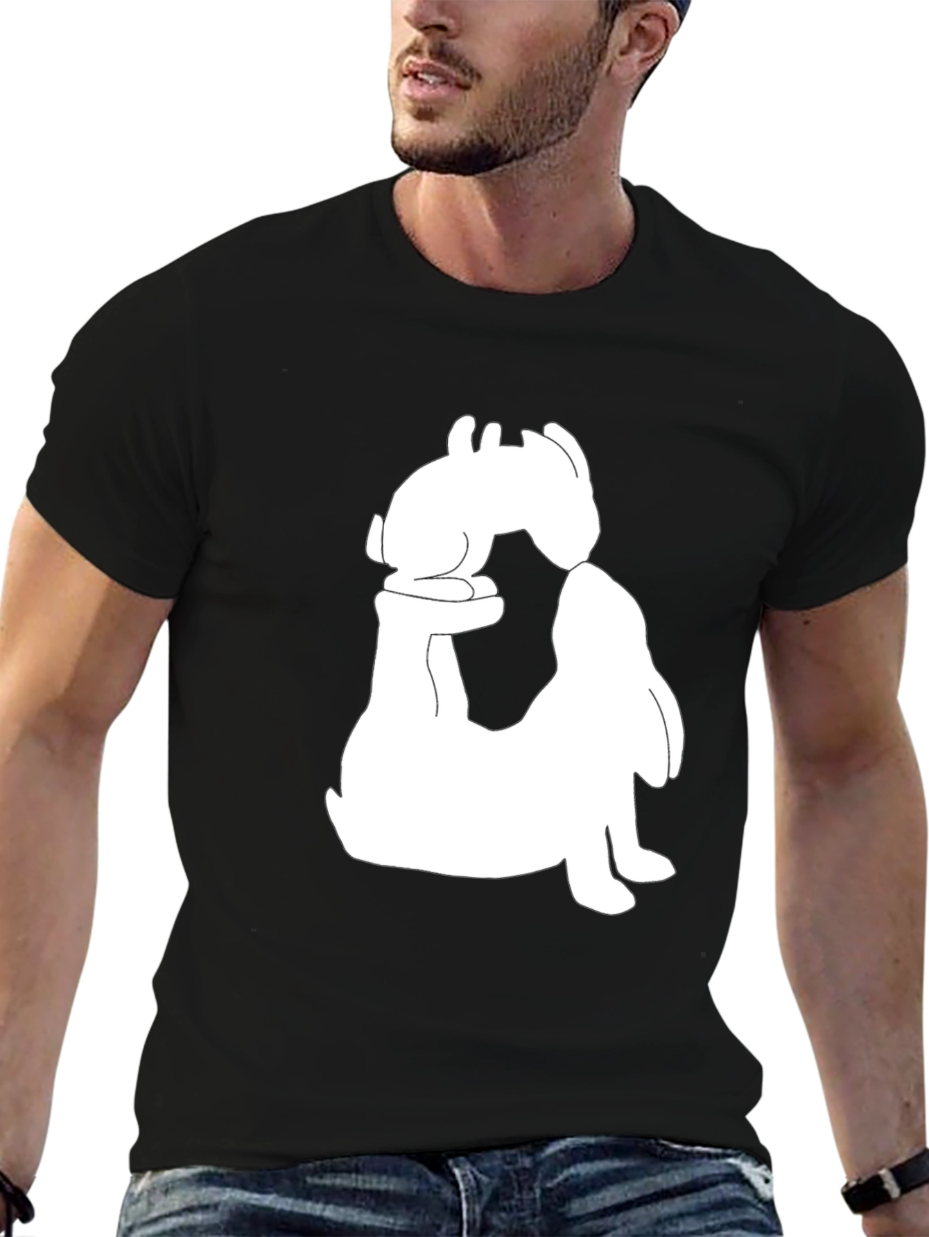 Black T-Shirt with Rabbit Graphic