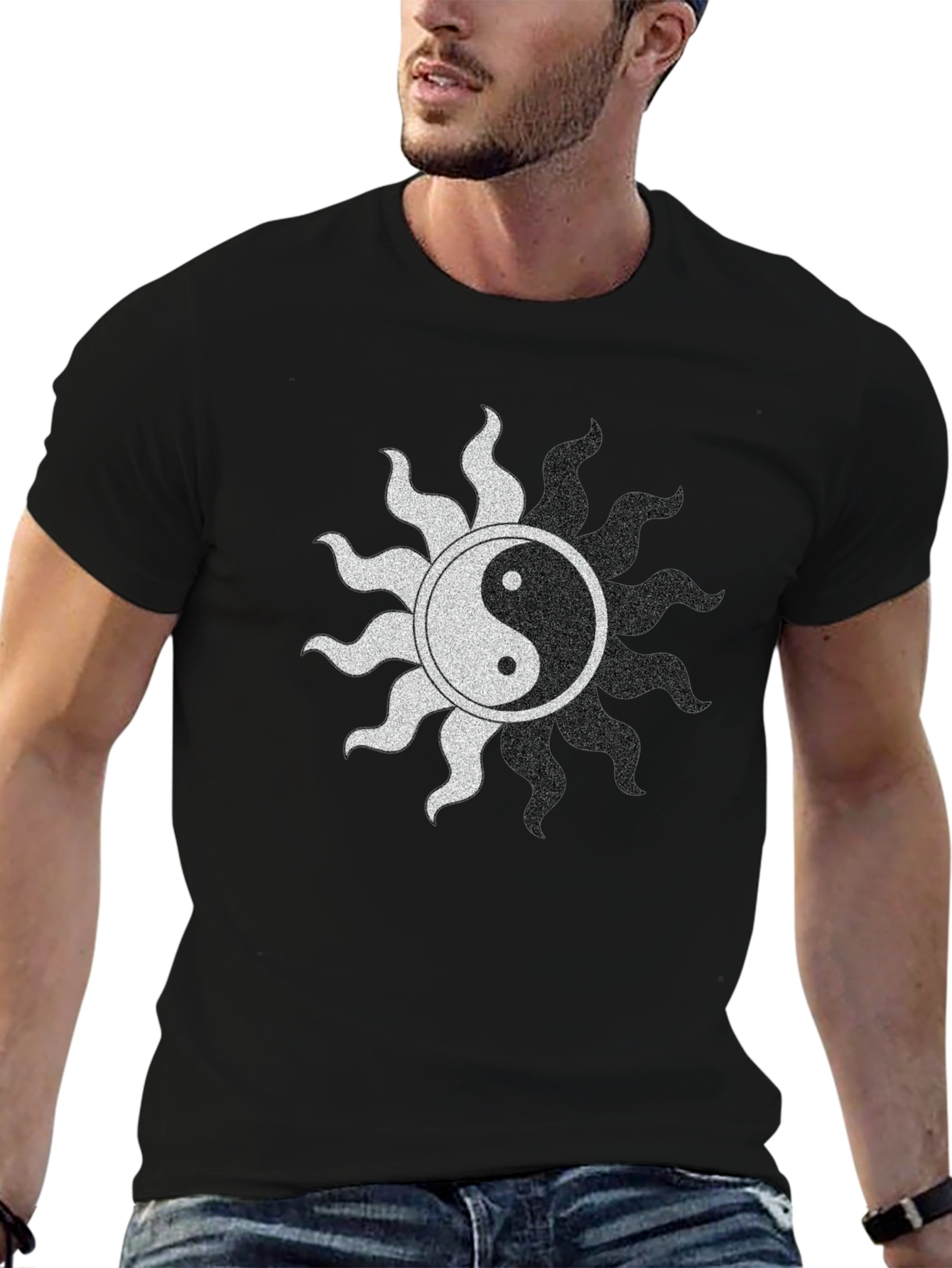Yin Yang Sun Graphic Black T-Shirt