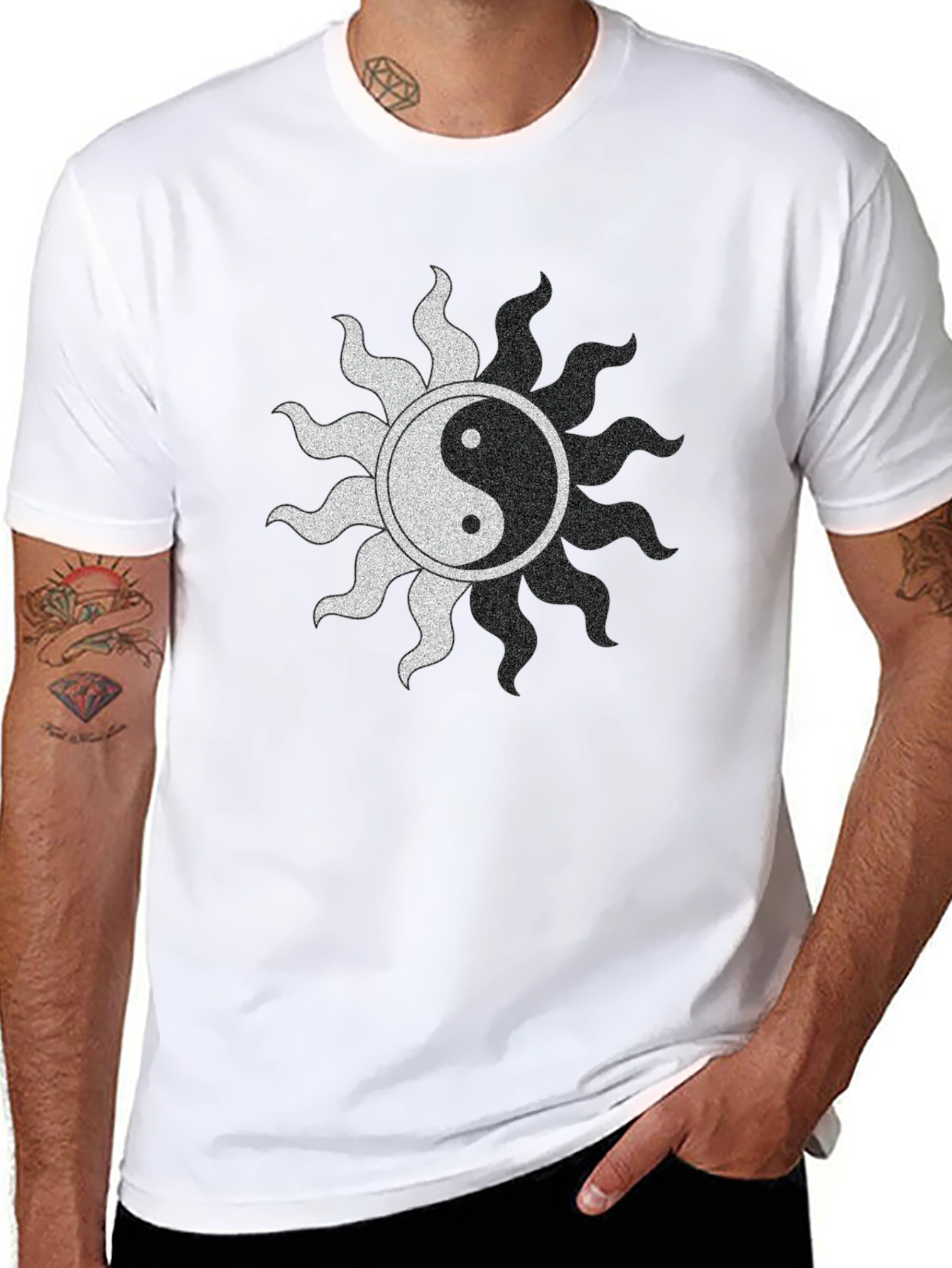 Yin Yang Sun Graphic Black T-Shirt