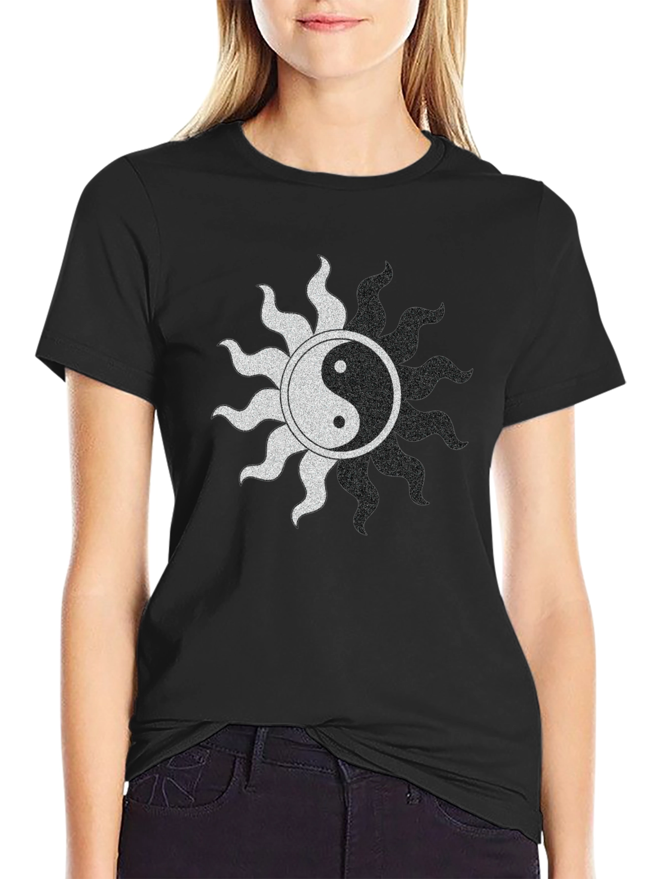 Yin Yang Sun Graphic Black T-Shirt