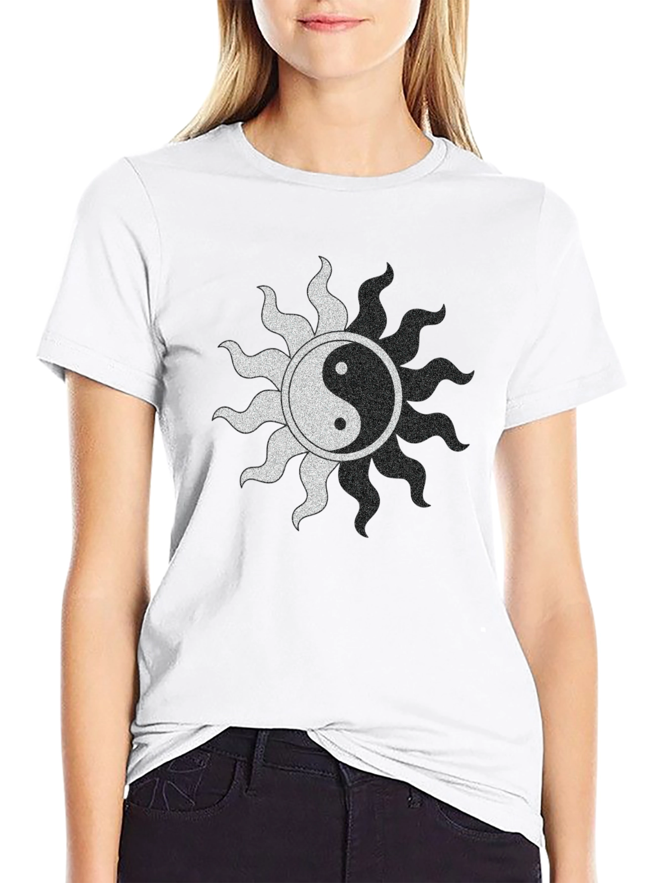 Yin Yang Sun Graphic Black T-Shirt