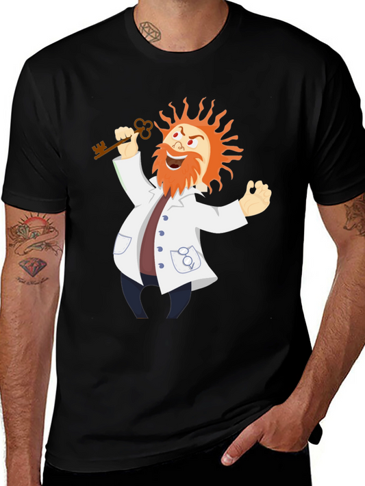 Mad Scientist Cartoon Graphic Black T-Shirt