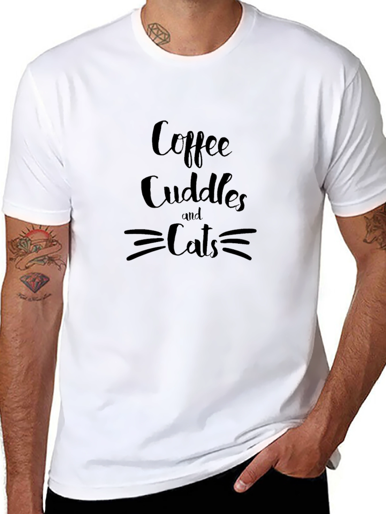 Coffee Cuddles & Cats Black T-Shirt