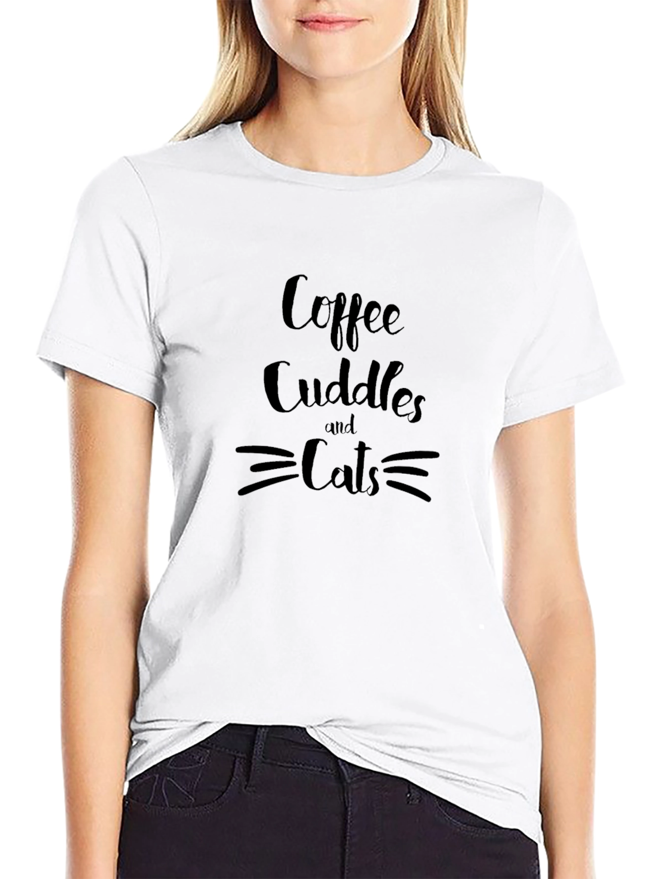 Coffee Cuddles & Cats Black T-Shirt
