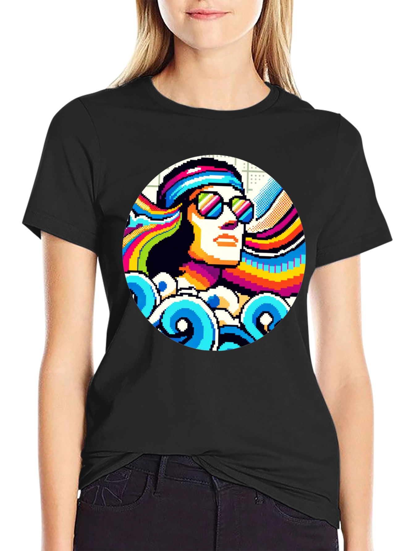 Retro Pixel Art T-Shirt - Cool 8-Bit Hippie Design