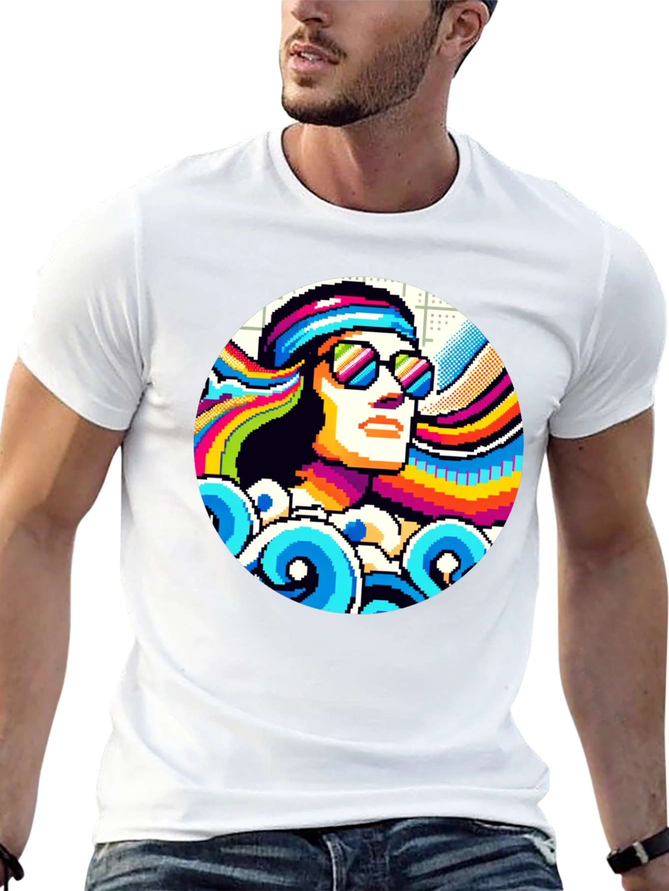 Retro Pixel Art T-Shirt - Cool 8-Bit Hippie Design