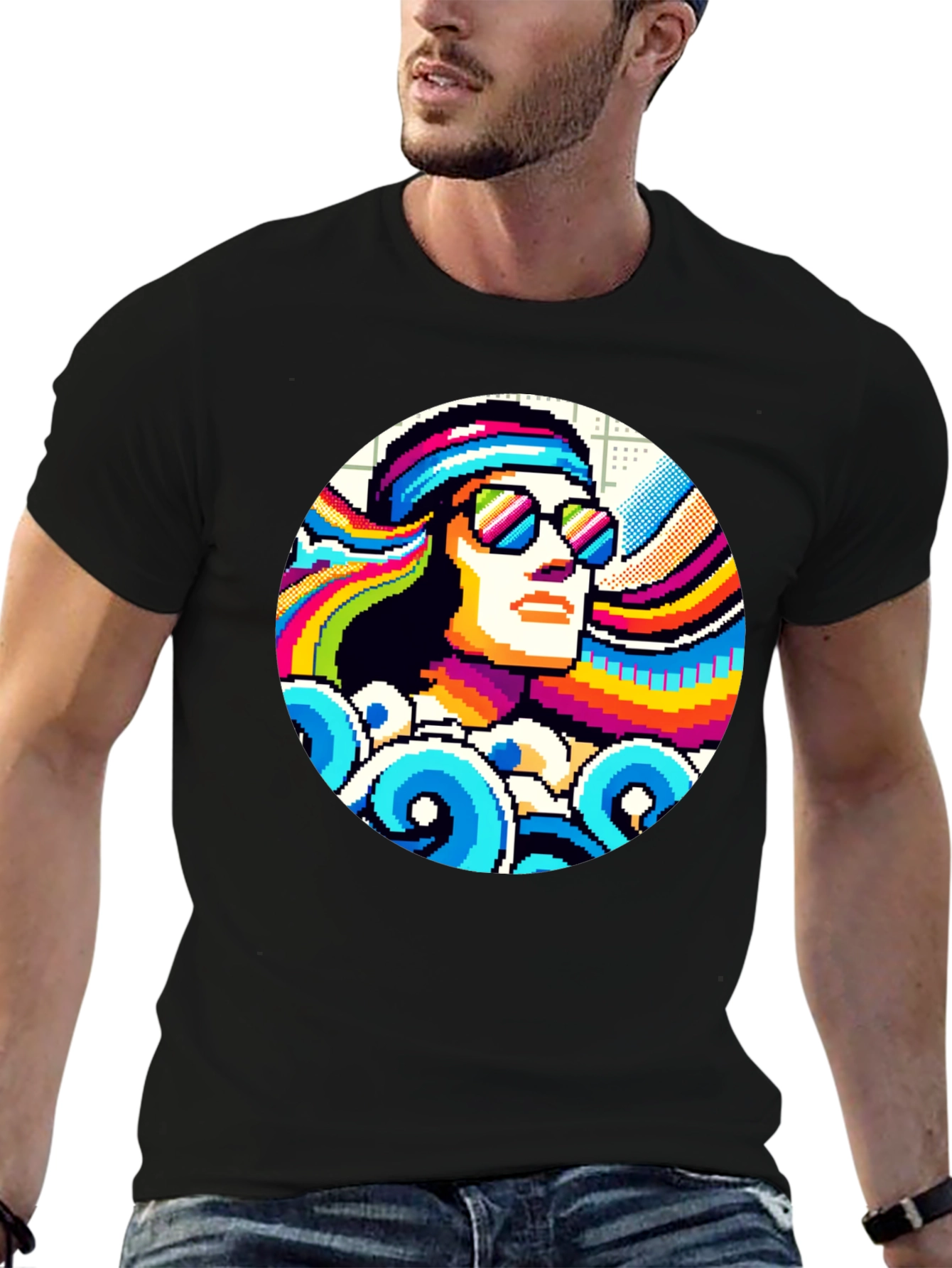 Retro Pixel Art T-Shirt - Cool 8-Bit Hippie Design