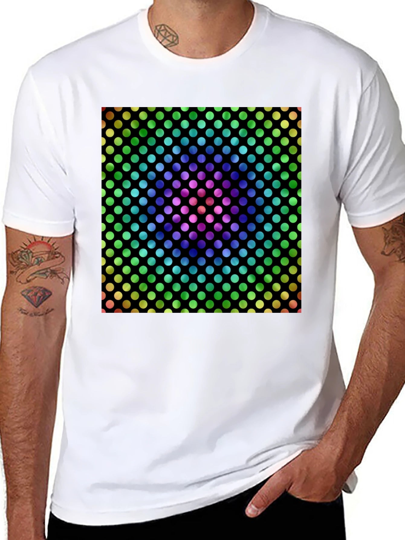 Rainbow Polka Dot Graphic Tee - Mens Black T-Shirt