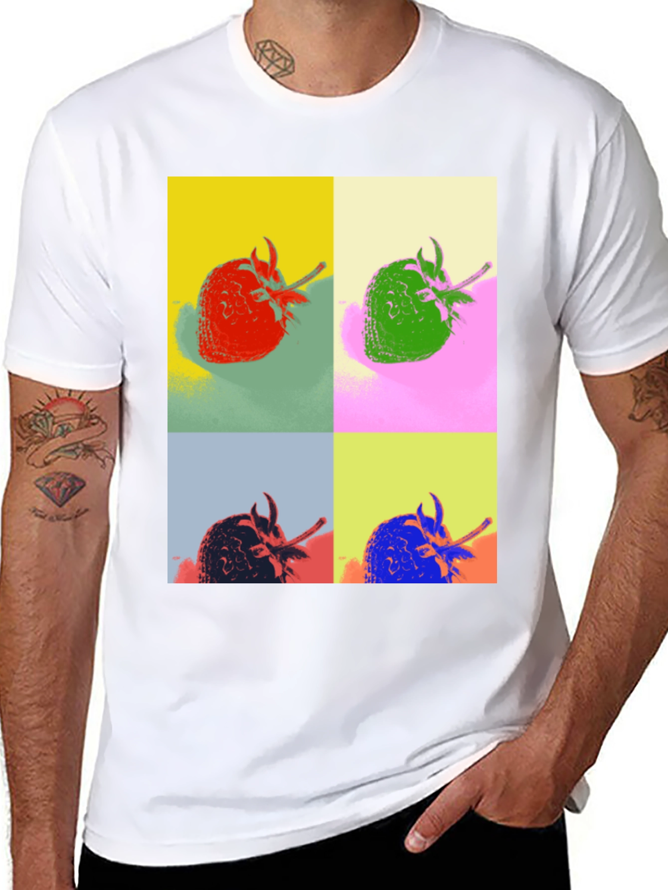 Pop Art Strawberry Graphic Tee - Black