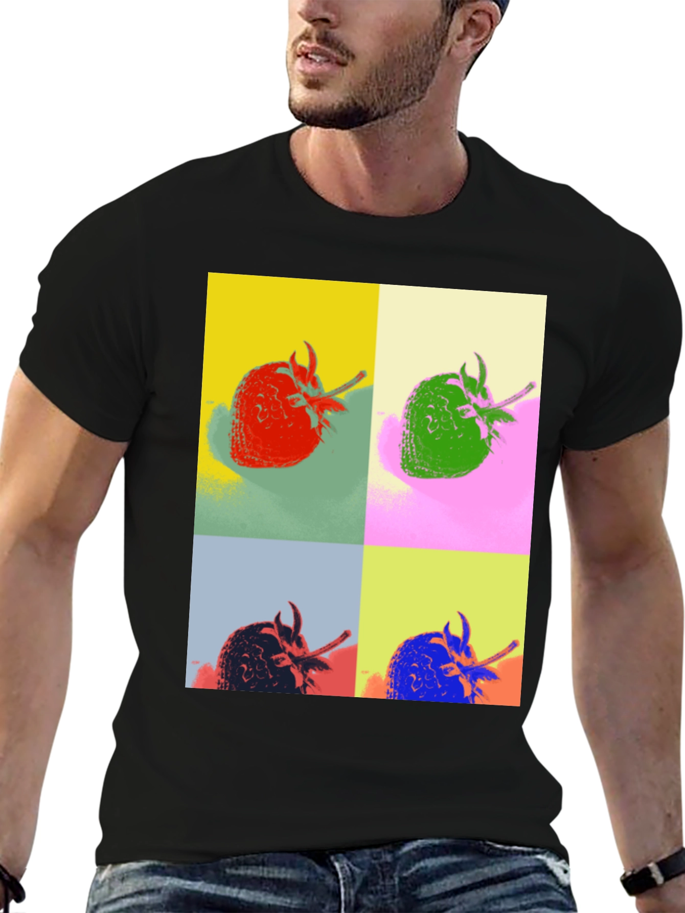Pop Art Strawberry Graphic Tee - Black