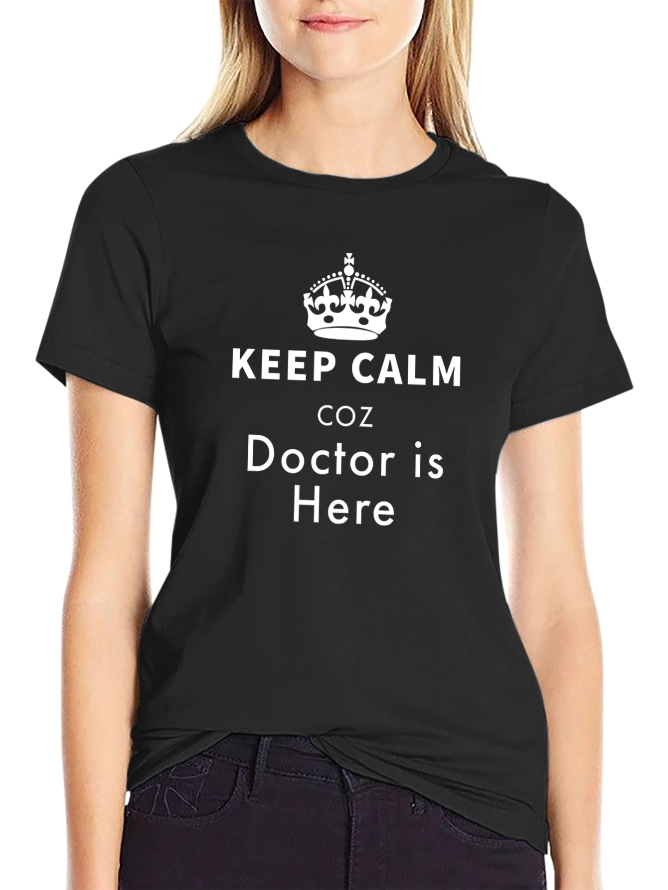 Keep Calm Doctor Is Here Black Cotton T-Shirt