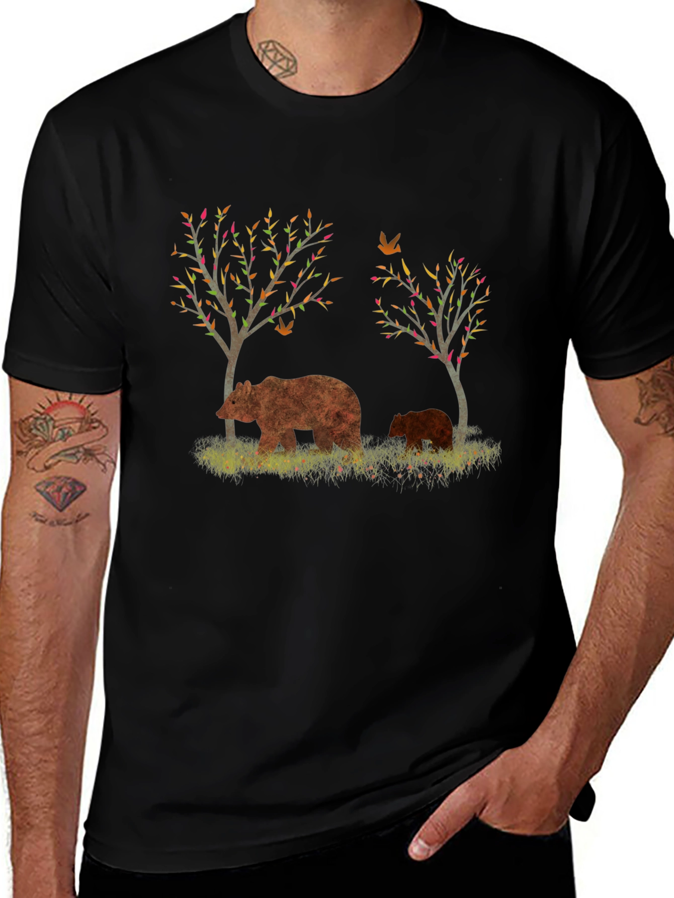 Bear and Cub Graphic Black T-Shirt