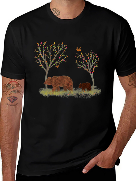 Bear and Cub Graphic Black T-Shirt