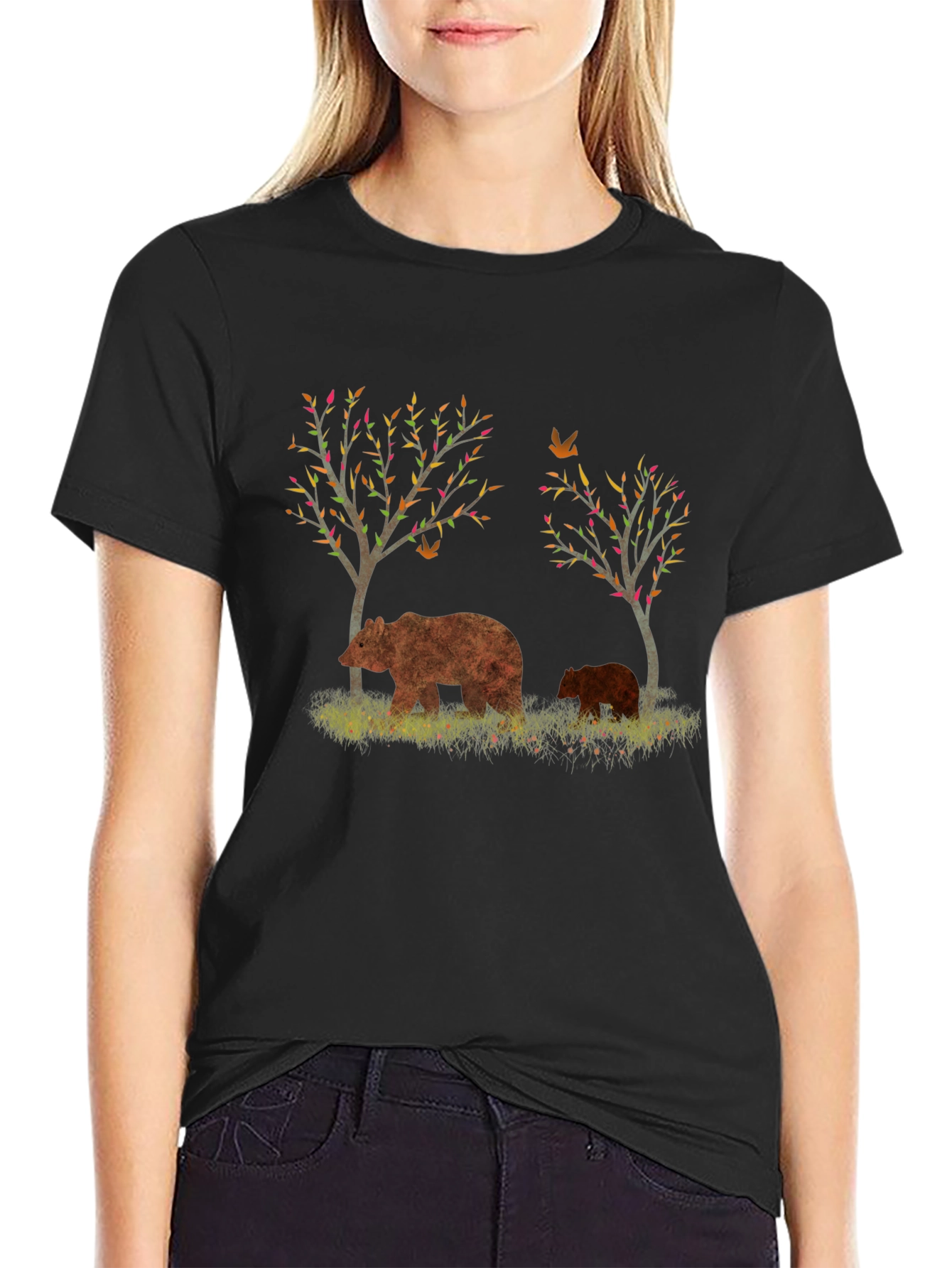 Bear and Cub Graphic Black T-Shirt