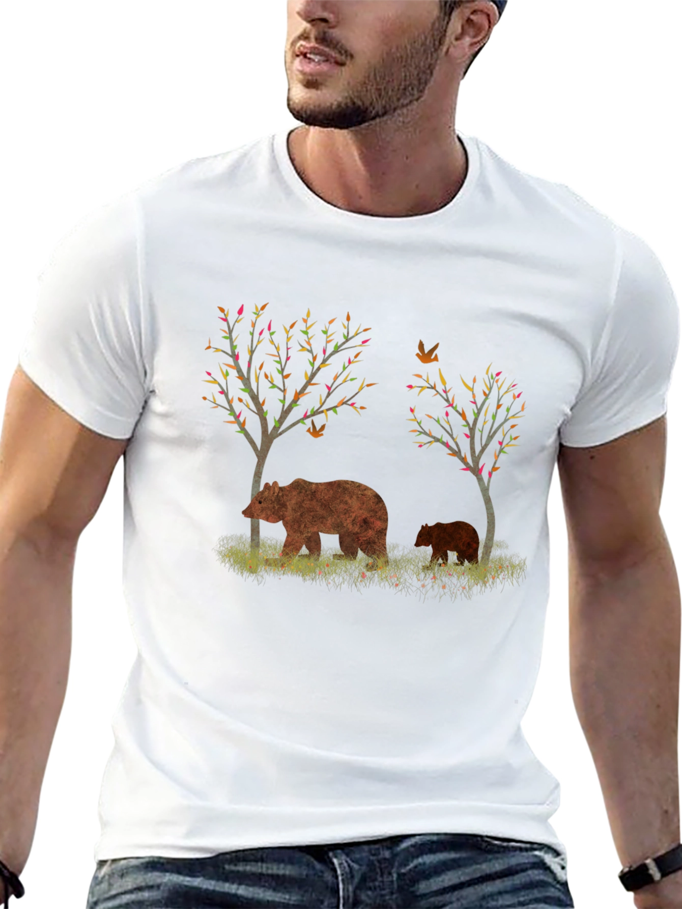 Bear and Cub Graphic Black T-Shirt