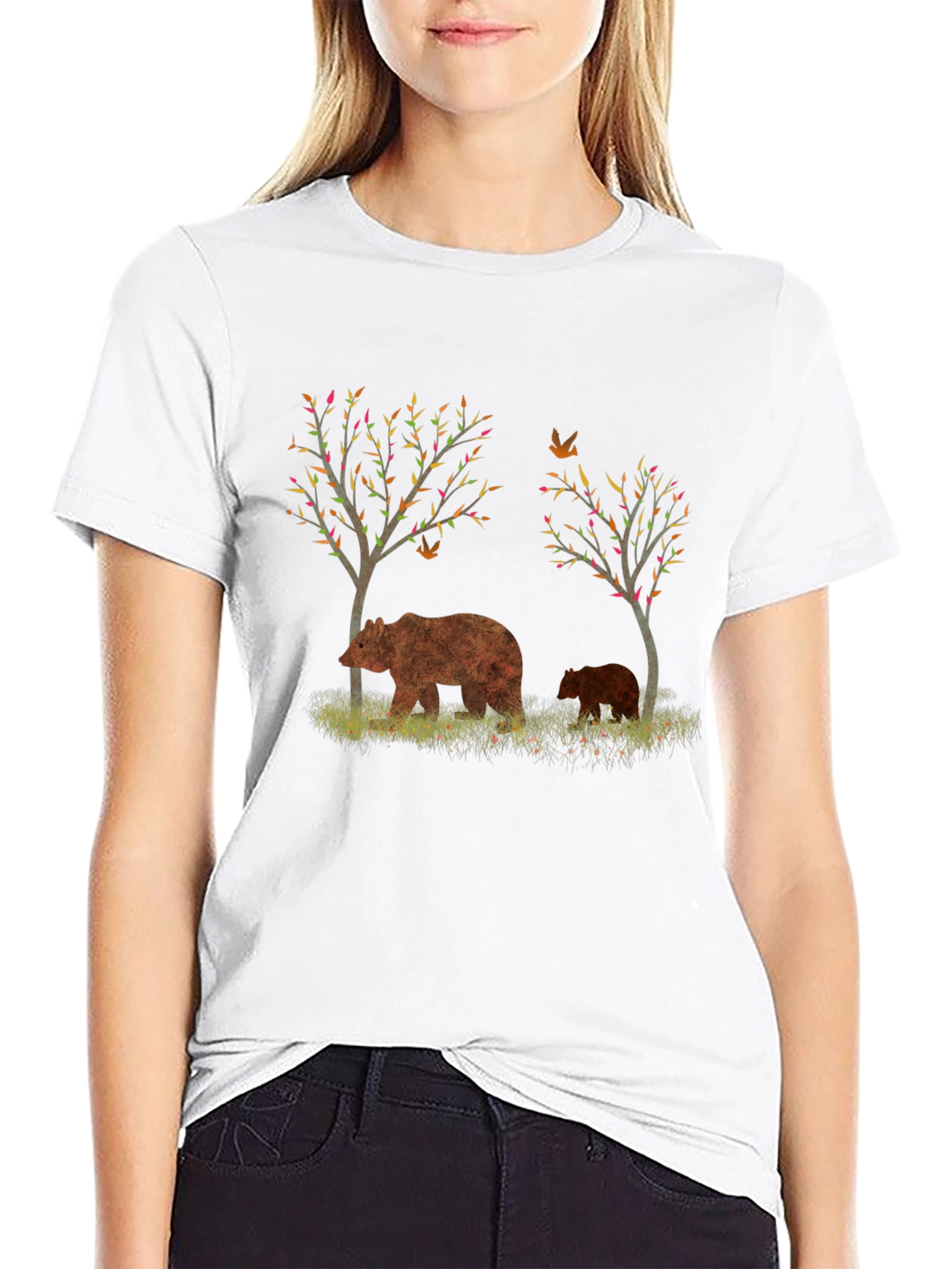 Bear and Cub Graphic Black T-Shirt