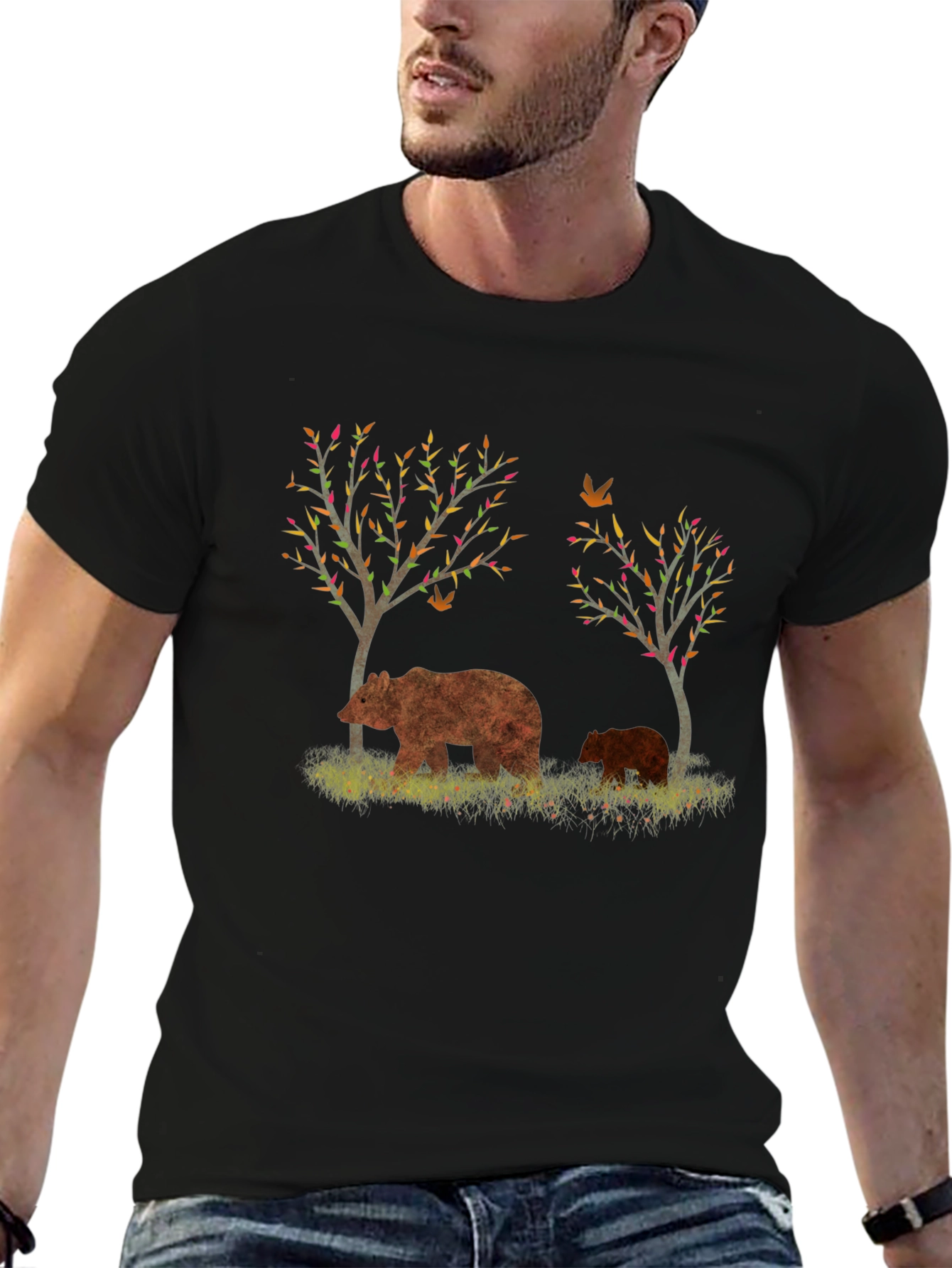 Bear and Cub Graphic Black T-Shirt