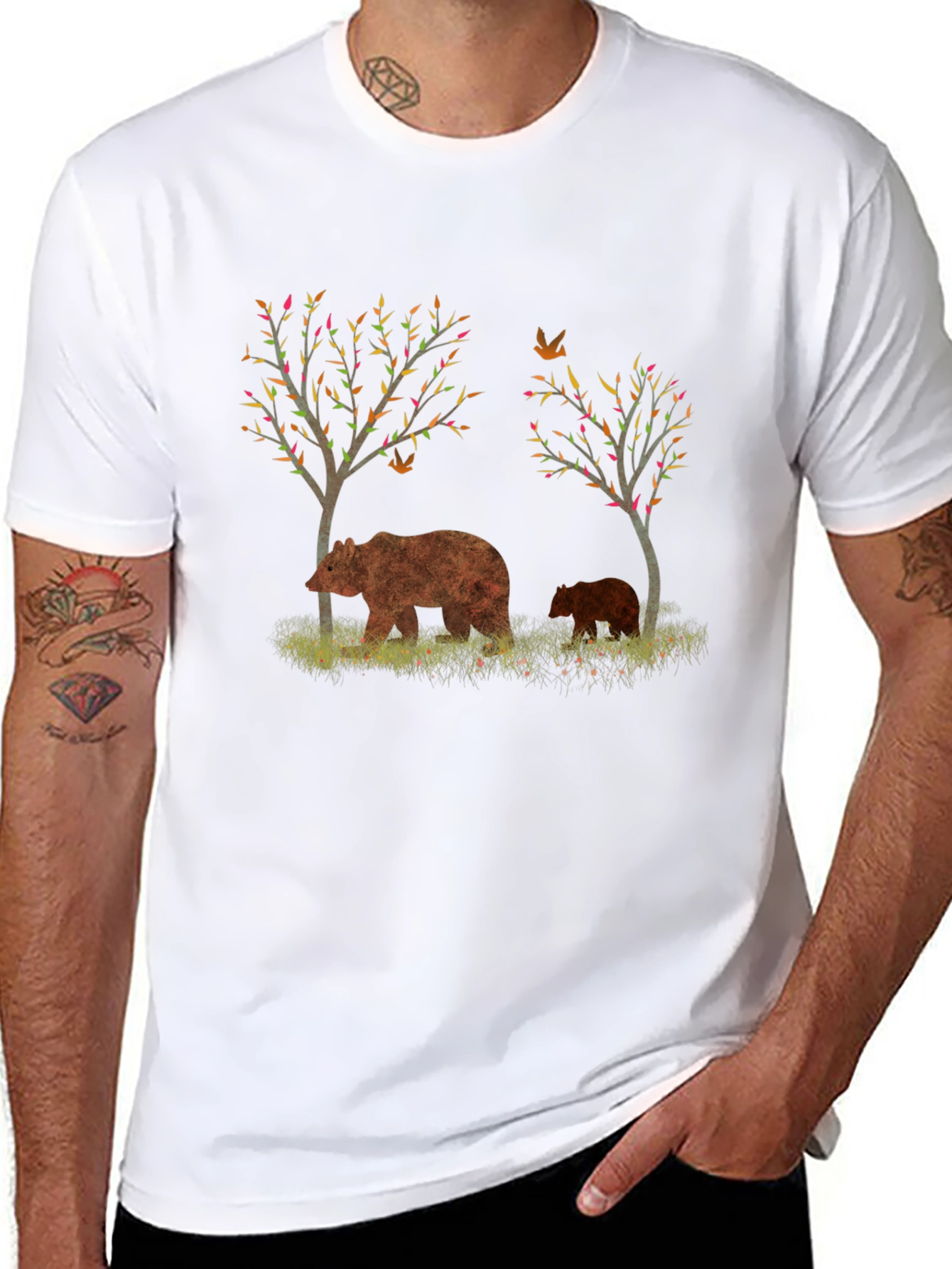Bear and Cub Graphic Black T-Shirt
