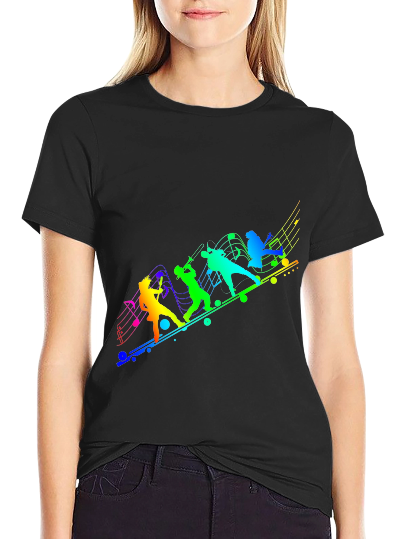 Rainbow Music Band Graphic Black Tee