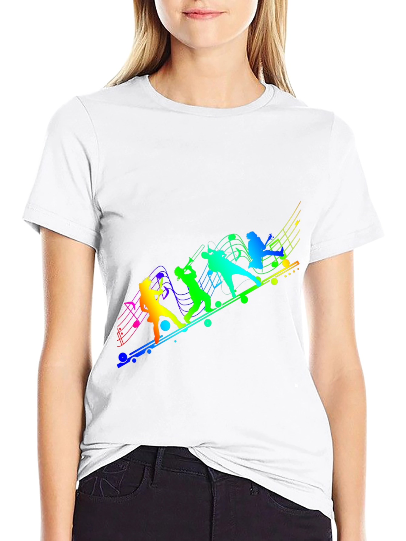 Rainbow Music Band Graphic Black Tee