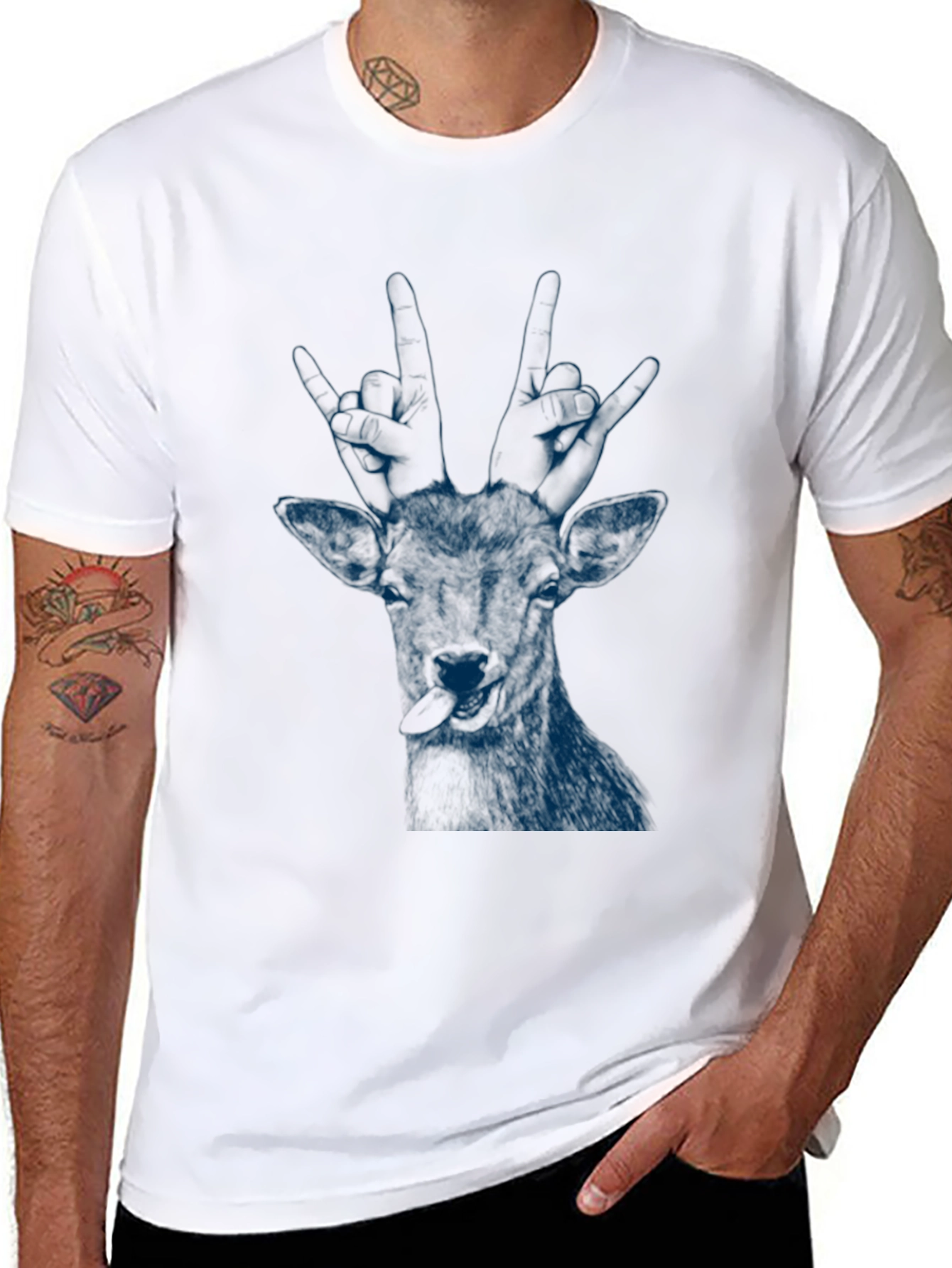 Deer Rock On Graphic Tee - Black Cotton T-Shirt