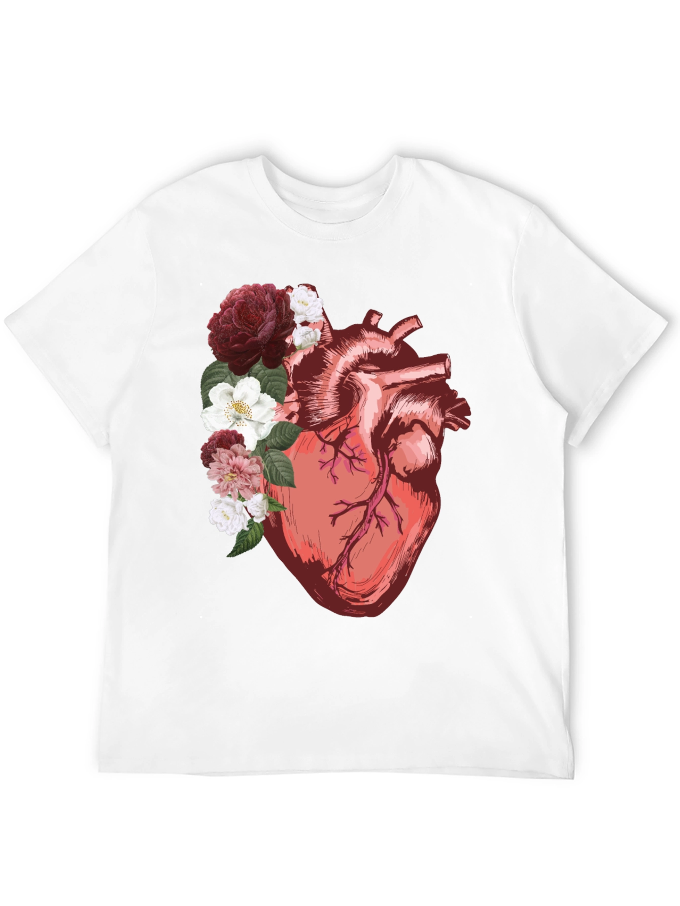 Floral Heart Graphic Tee - Anatomical Art Shirt