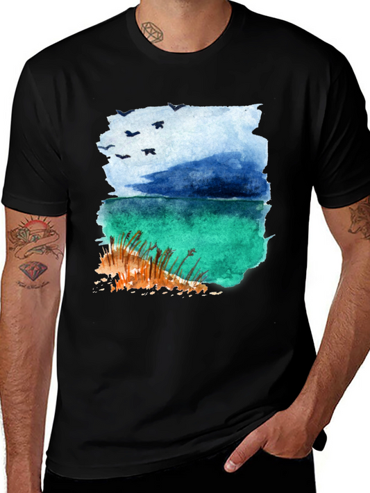 Watercolor Island T-Shirt - Tropical Beach Scene