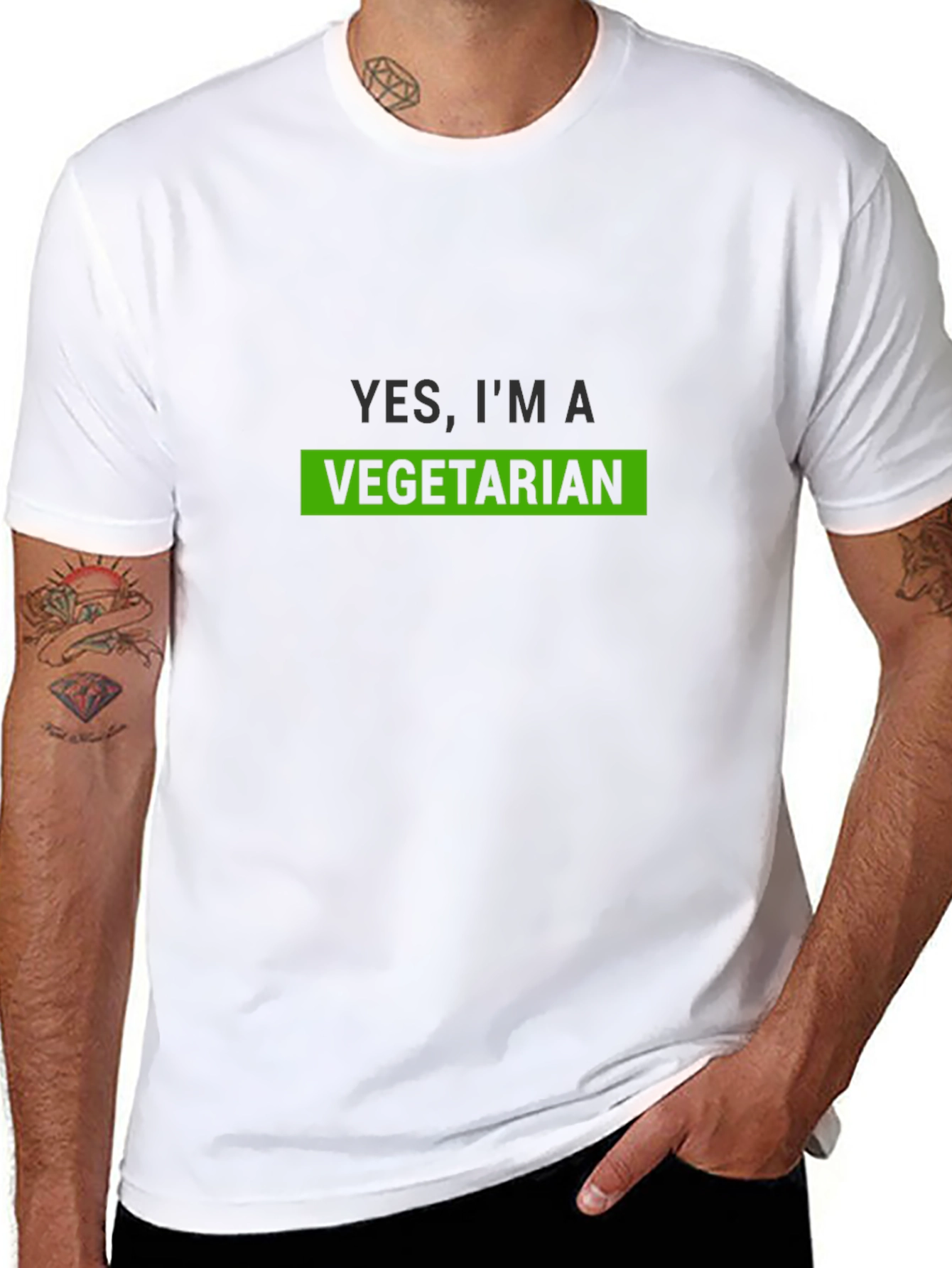 Vegetarian Statement Tee - Black Crew Neck T-Shirt