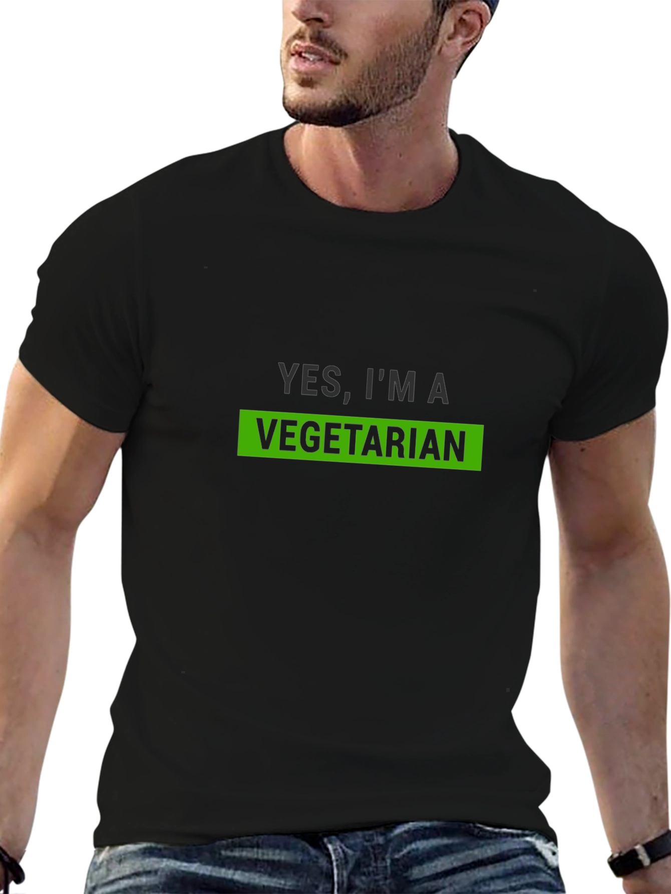 Vegetarian Statement Tee - Black Crew Neck T-Shirt