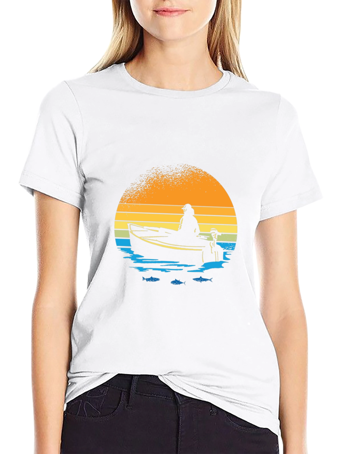 Fishing Boat Graphic T-Shirt - Retro Sunset Design