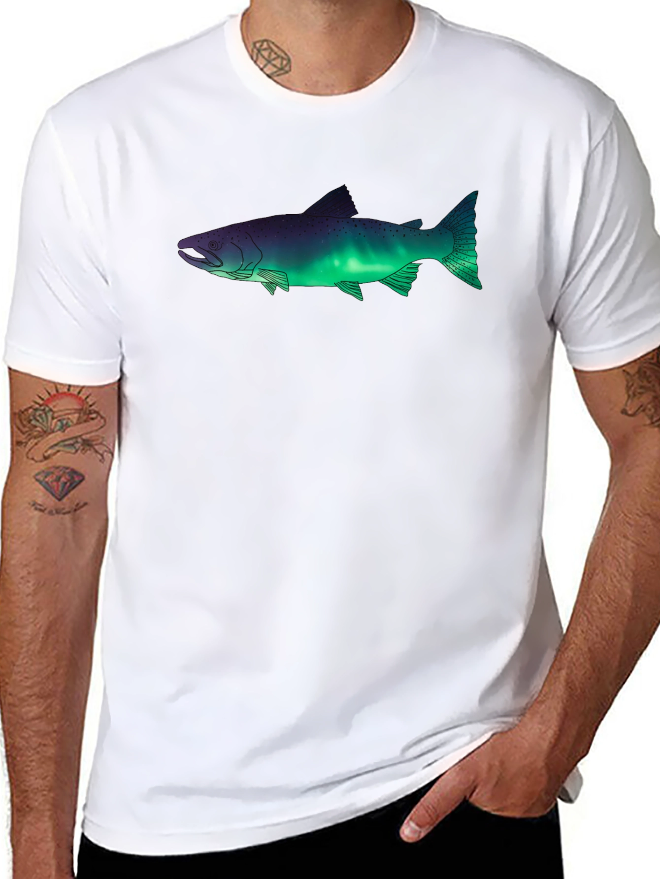 Aurora Borealis Fish Graphic Tee - Black