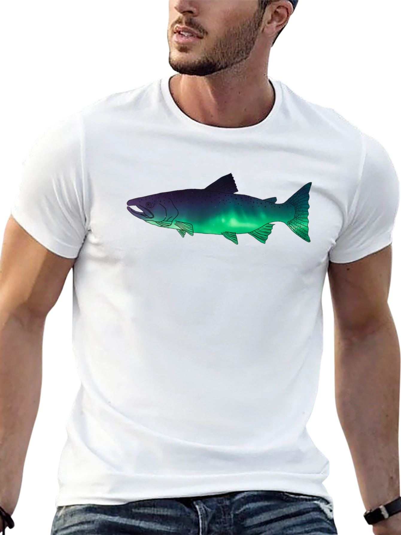 Aurora Borealis Fish Graphic Tee - Black