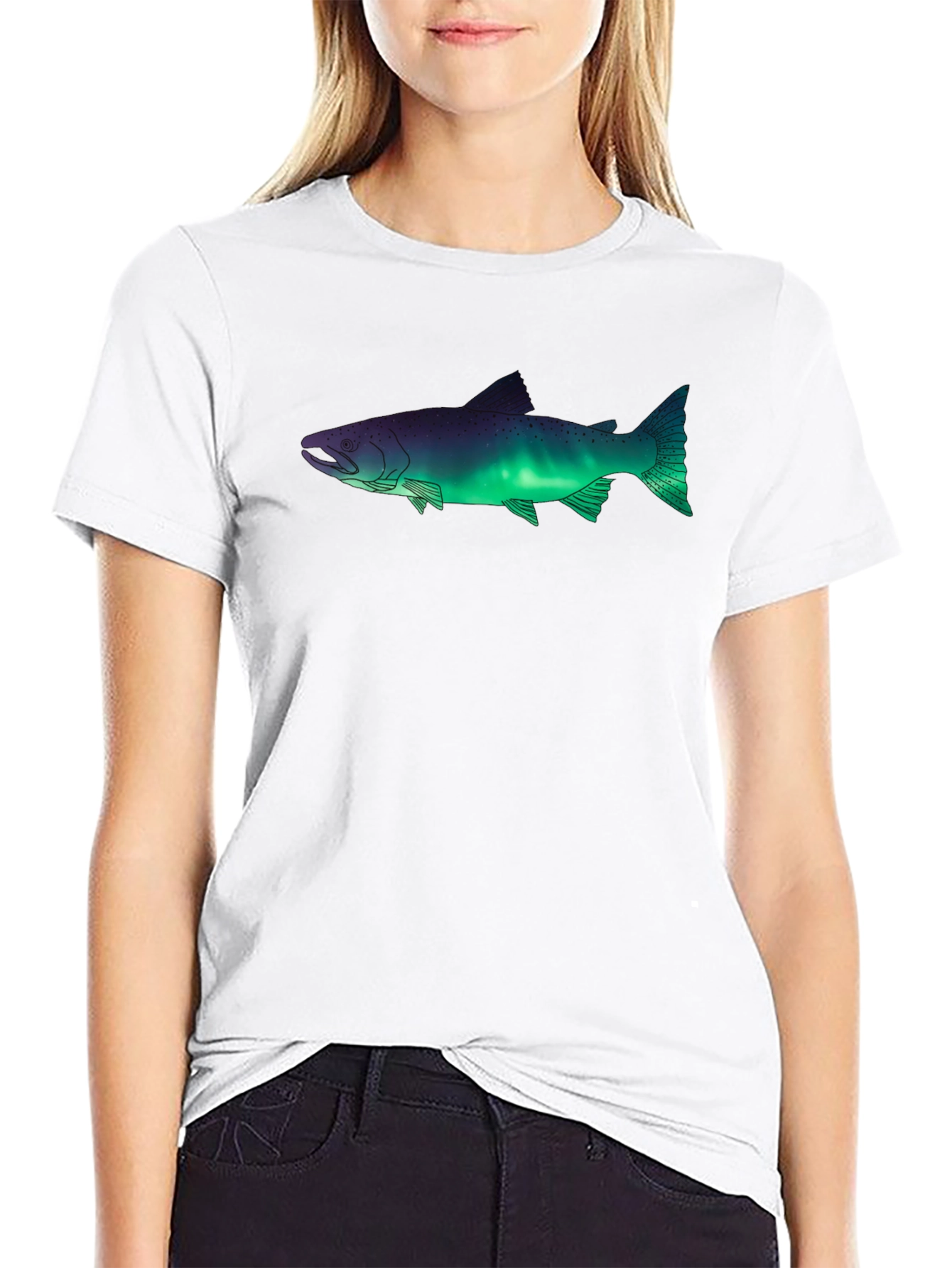 Aurora Borealis Fish Graphic Tee - Black